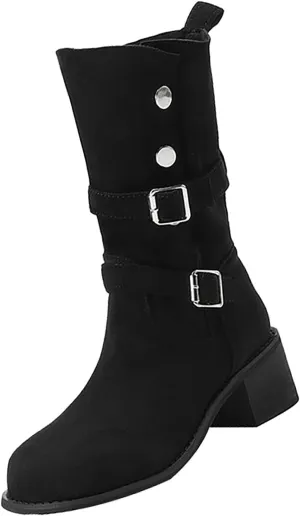 Knee High Boots for Women Wide Calf And Feet Breathable Fashion Round Head Chunky Heel Womens Rain Boots Wide Calf Short