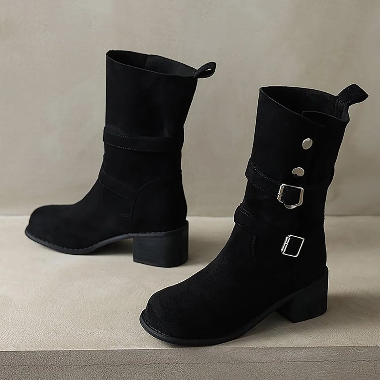 Knee High Boots for Women Wide Calf And Feet Breathable Fashion Round Head Chunky Heel Womens Rain Boots Wide Calf Short