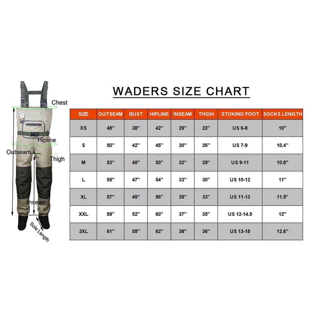 Kylebooker Mens Waterproof Breathable Stockingfoot Chest Fishing Hunting Waders KB001