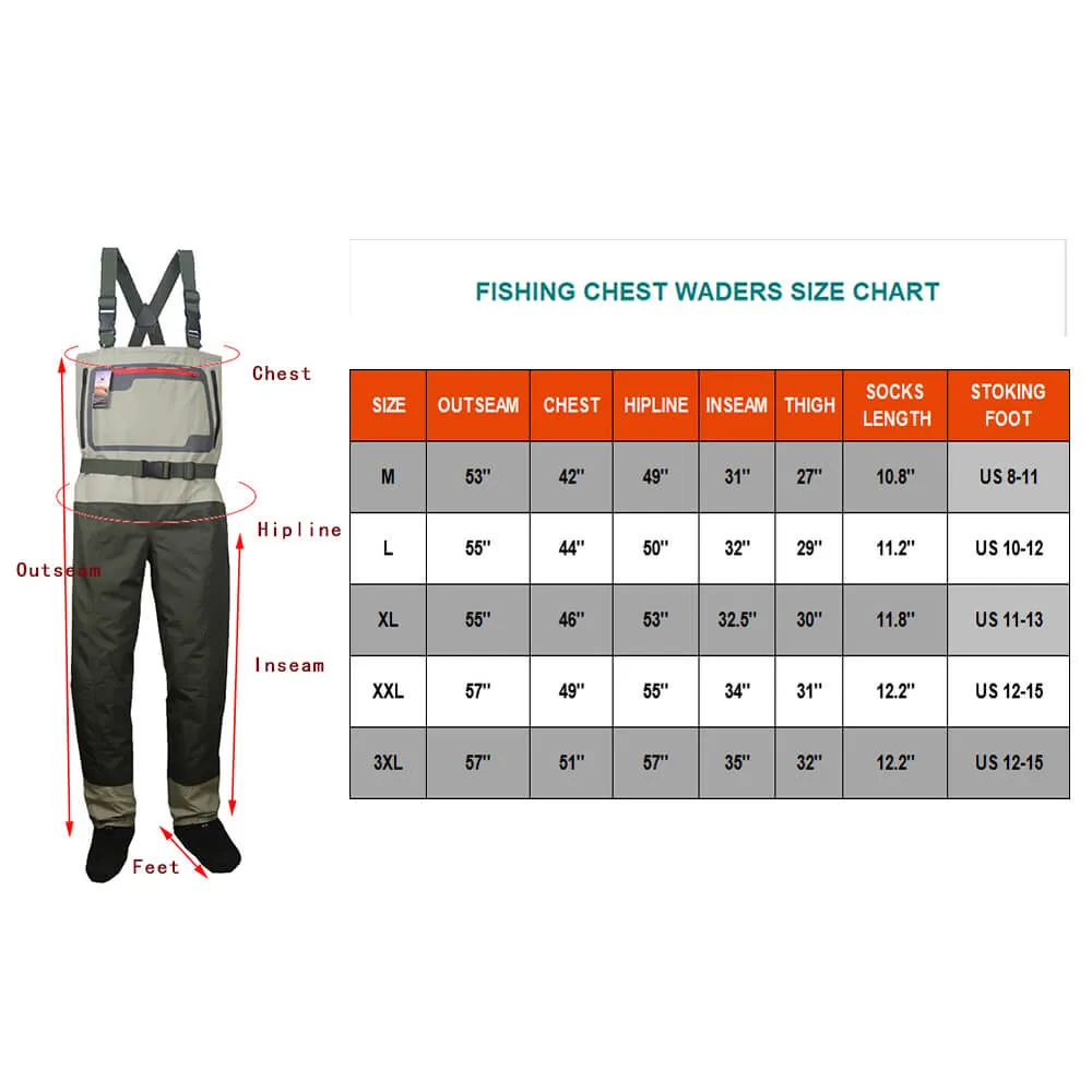 Kylebooker Waterproof Breathable Stockingfoot Chest Fishing Hunting Waders KB004