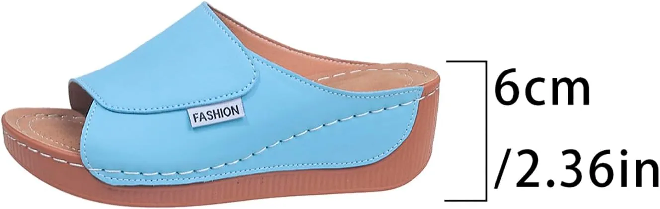 Ladies Fashion Solid Color Leather Exposed Toe Thick Sole Casual Sandals And Slippers Sandals Shoes for Women Memory Foam
