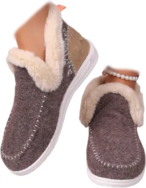 Ladmiple Booties For Women 2024 Warm Fur Lined Winter Snow Ankle Boots Outdoor Short Booties Fashion Slip On Loafers Shoes