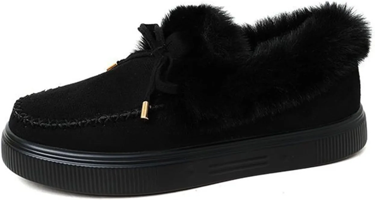 Ladmiple Snow Boots For Women 2023 Trendy Casual Slip-on Warm Loafers Faux Fur-Lined Comfortable Winter Snow Ankle Booties