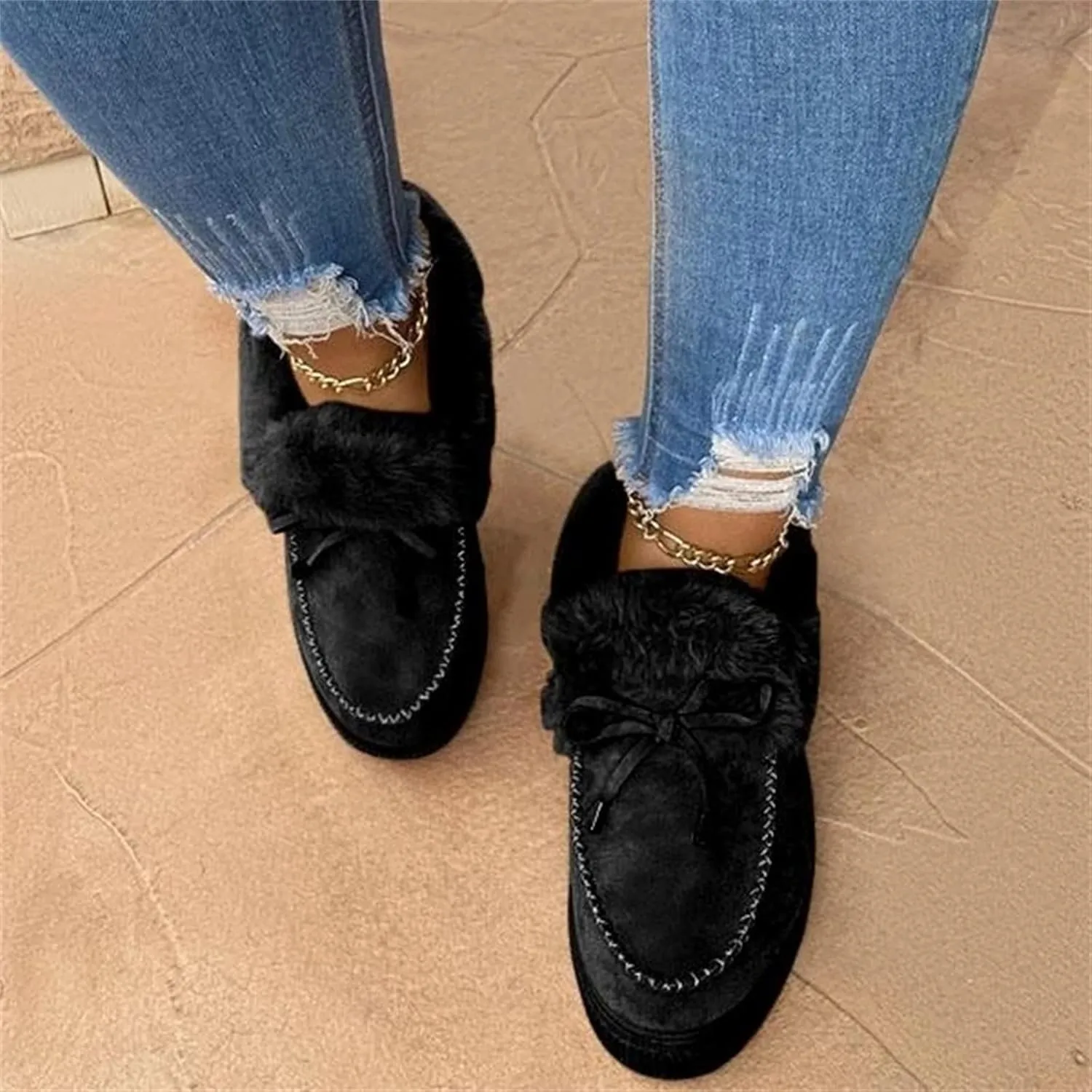 Ladmiple Snow Boots For Women 2023 Trendy Casual Slip-on Warm Loafers Faux Fur-Lined Comfortable Winter Snow Ankle Booties