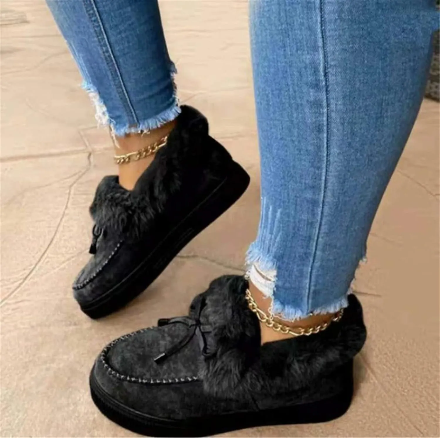 Ladmiple Snow Boots For Women 2023 Trendy Casual Slip-on Warm Loafers Faux Fur-Lined Comfortable Winter Snow Ankle Booties