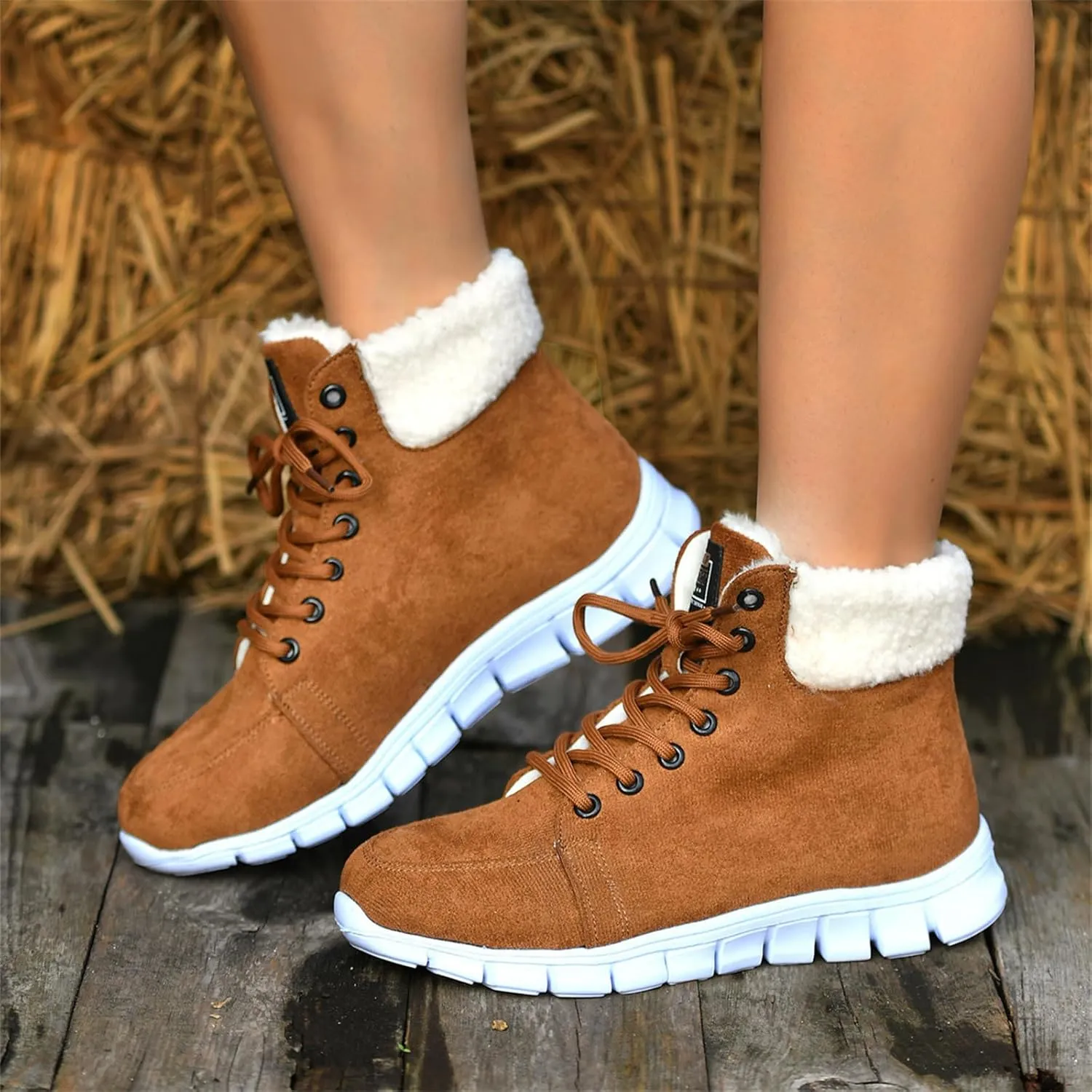 Ladmiple Snow Boots For Women 2023 Trendy Winter Warm Ankle Booties Fur Lined Anti-Slip Outdoor Slip On Comfortable Warm Shoe