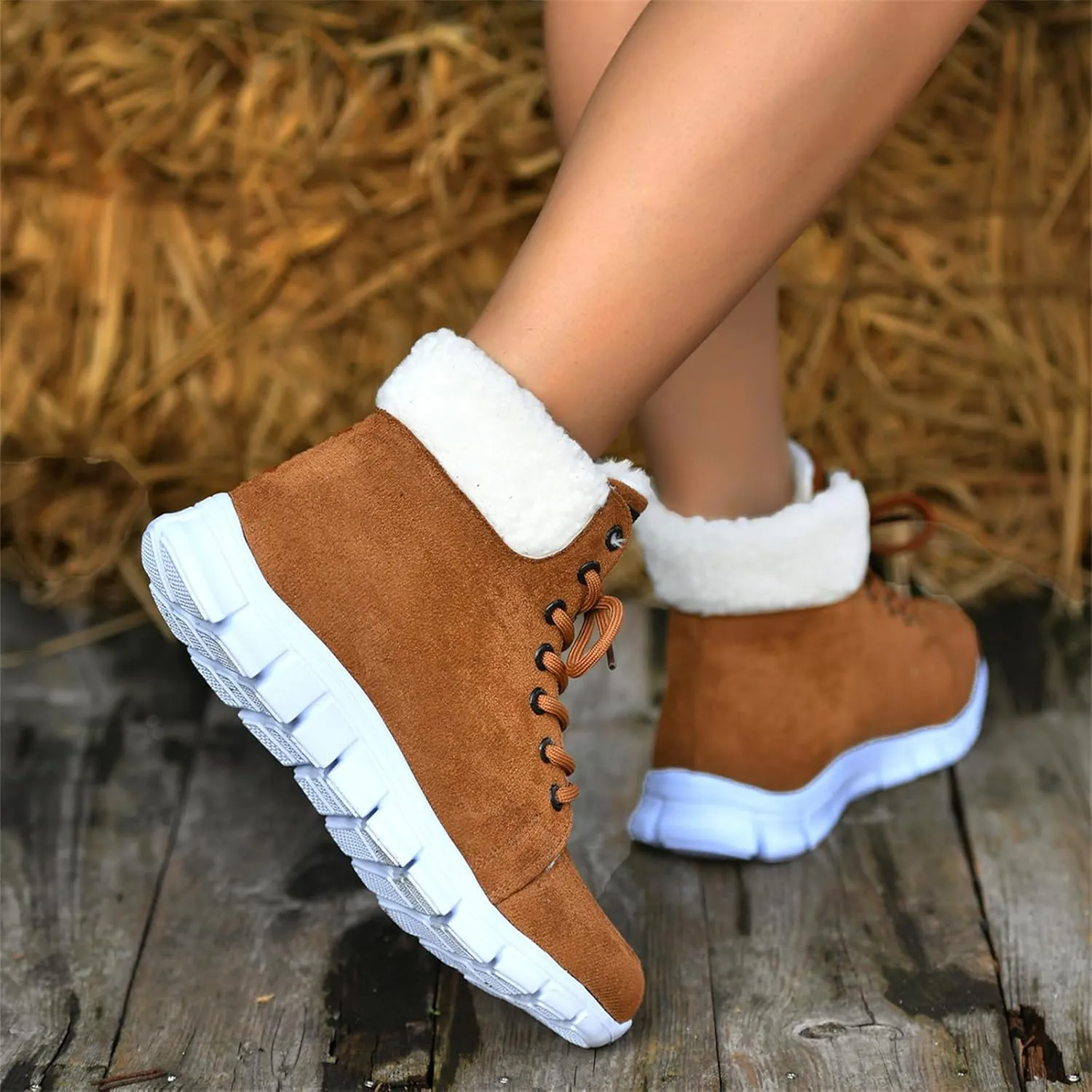 Ladmiple Snow Boots For Women 2023 Trendy Winter Warm Ankle Booties Fur Lined Anti-Slip Outdoor Slip On Comfortable Warm Shoe