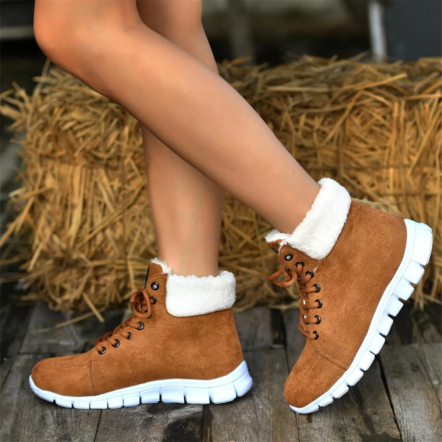 Ladmiple Snow Boots For Women 2023 Trendy Winter Warm Ankle Booties Fur Lined Anti-Slip Outdoor Slip On Comfortable Warm Shoe