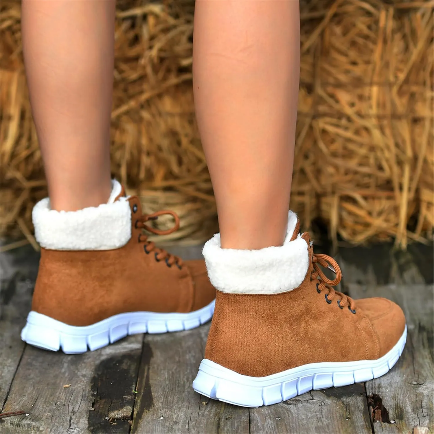 Ladmiple Snow Boots For Women 2023 Trendy Winter Warm Ankle Booties Fur Lined Anti-Slip Outdoor Slip On Comfortable Warm Shoe