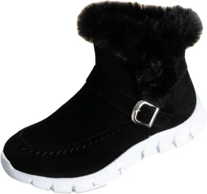Ladmiple Snow Boots For Women Cute Wide Calf Casual Slip-on Warm Loafers Shoes Fur-Lined Comfortable Winter Ankle Booties