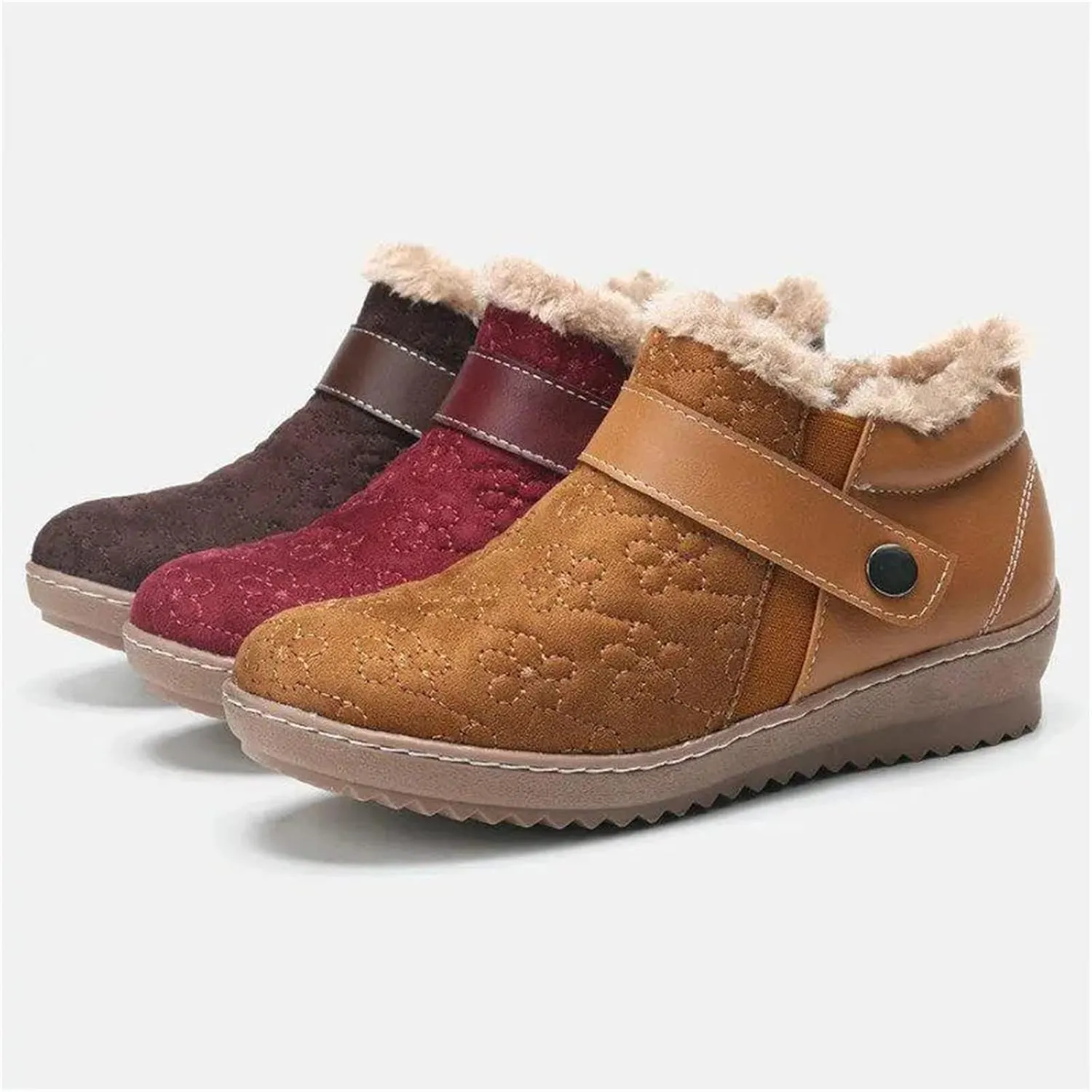 Ladmiple Snow Boots For Women Slip On Warm Fur Lined Winter Ankle Boots Outdoor Short Booties Fashion Comfort Walking Shoes