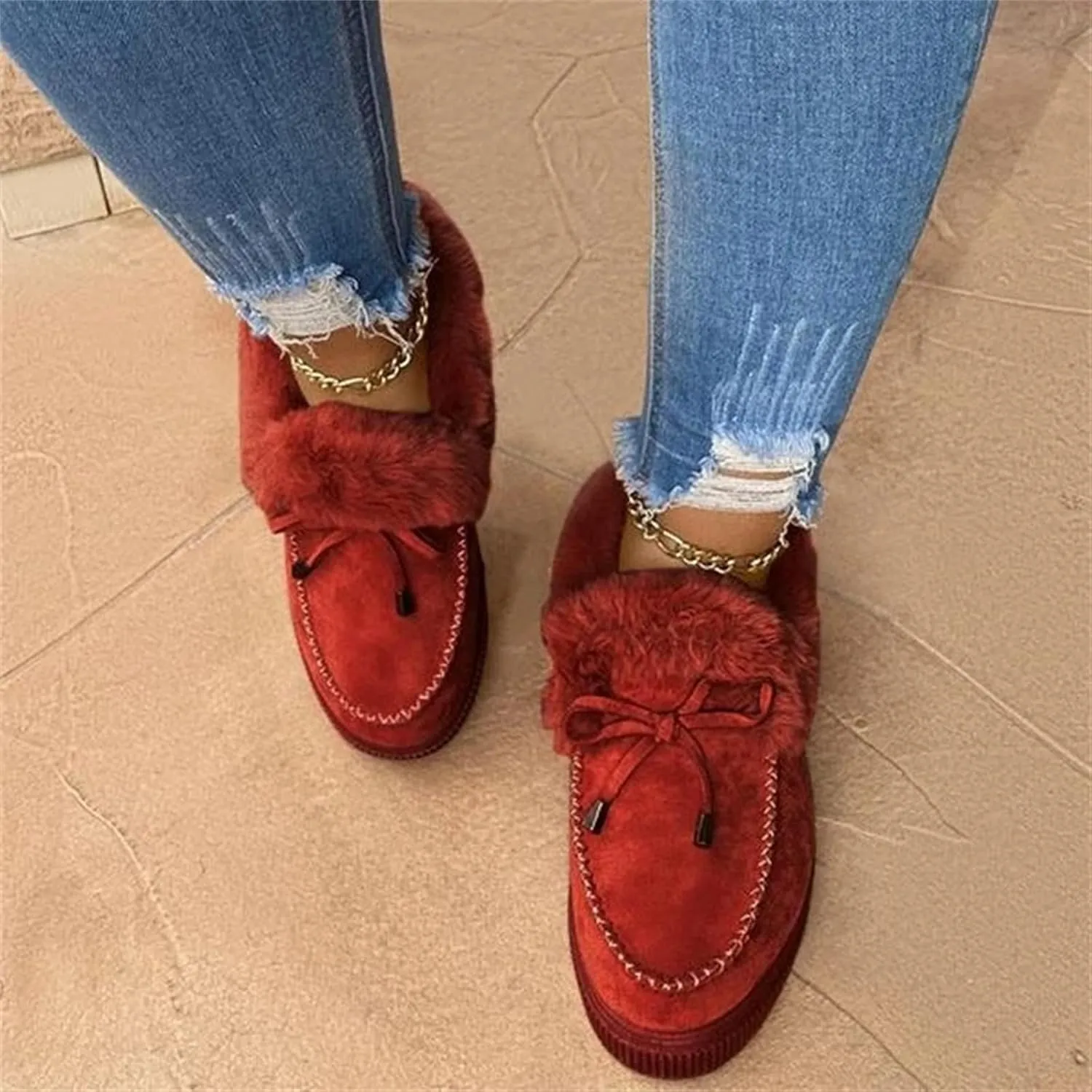 Ladmiple Snow Boots For Women Slip On Warm Fur Lined Winter Ankle Boots Outdoor Short Booties Fashion Comfort Walking Shoes
