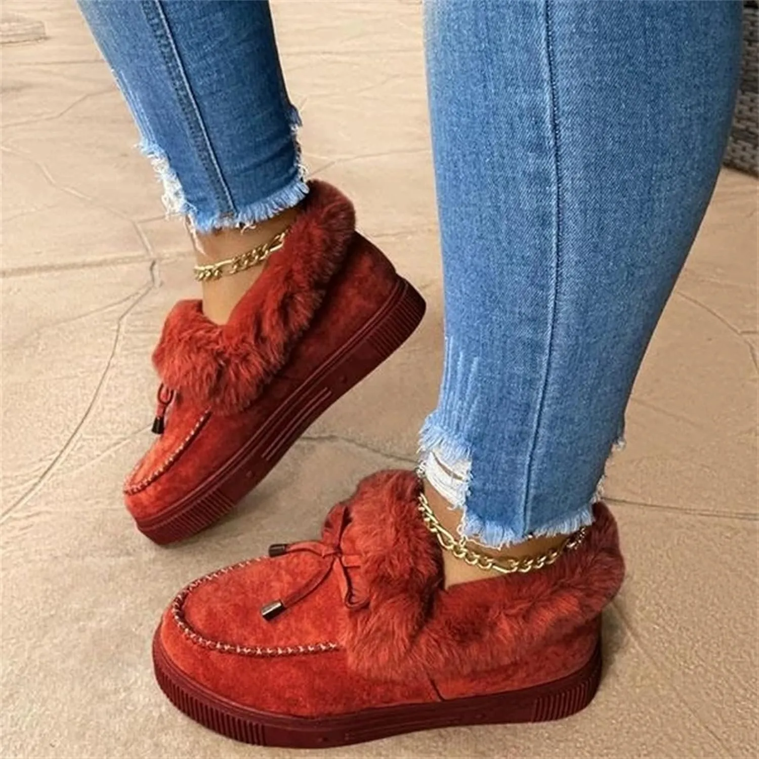 Ladmiple Snow Boots For Women Slip On Warm Fur Lined Winter Ankle Boots Outdoor Short Booties Fashion Comfort Walking Shoes