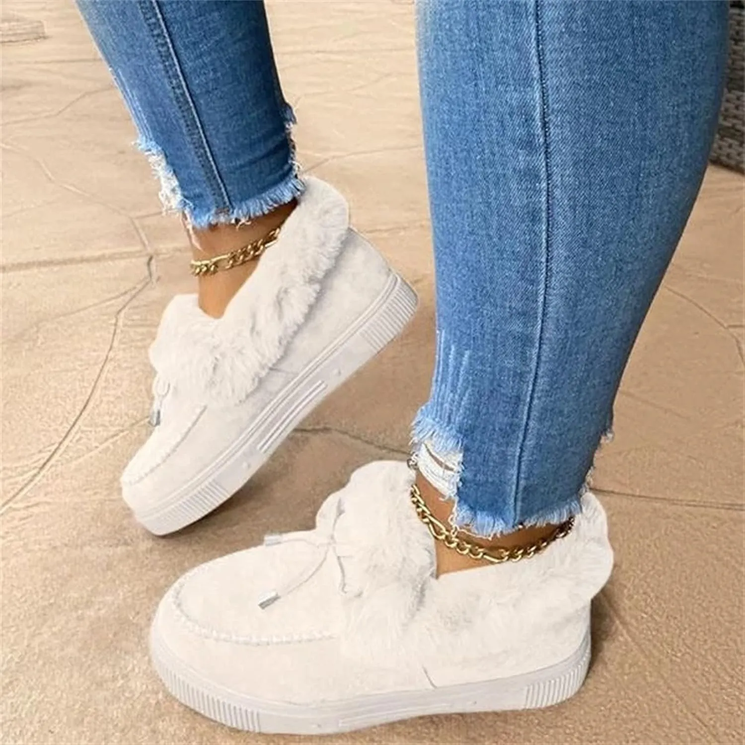 Ladmiple Winter Boots For Women Fashion Snow Boots Classic Faux Fur Lined Slip On Ankle Boots Casual Comfortable Warm Shoes