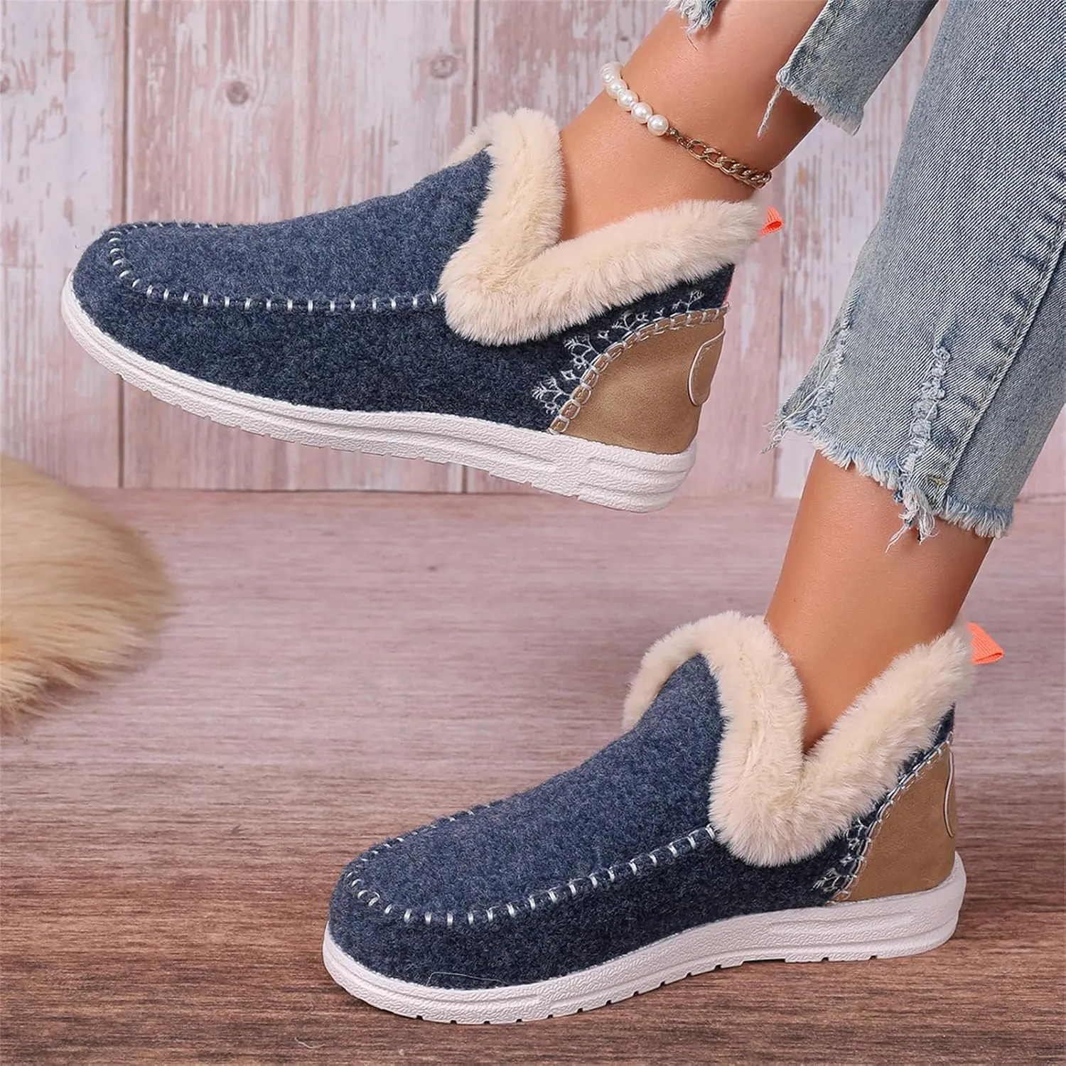 Lausiuoe Boots For Women Ankle Booties Warm Snow Boots Winter Shoes Fur Lining Short Booties Casual Fashion Loafers Shoes