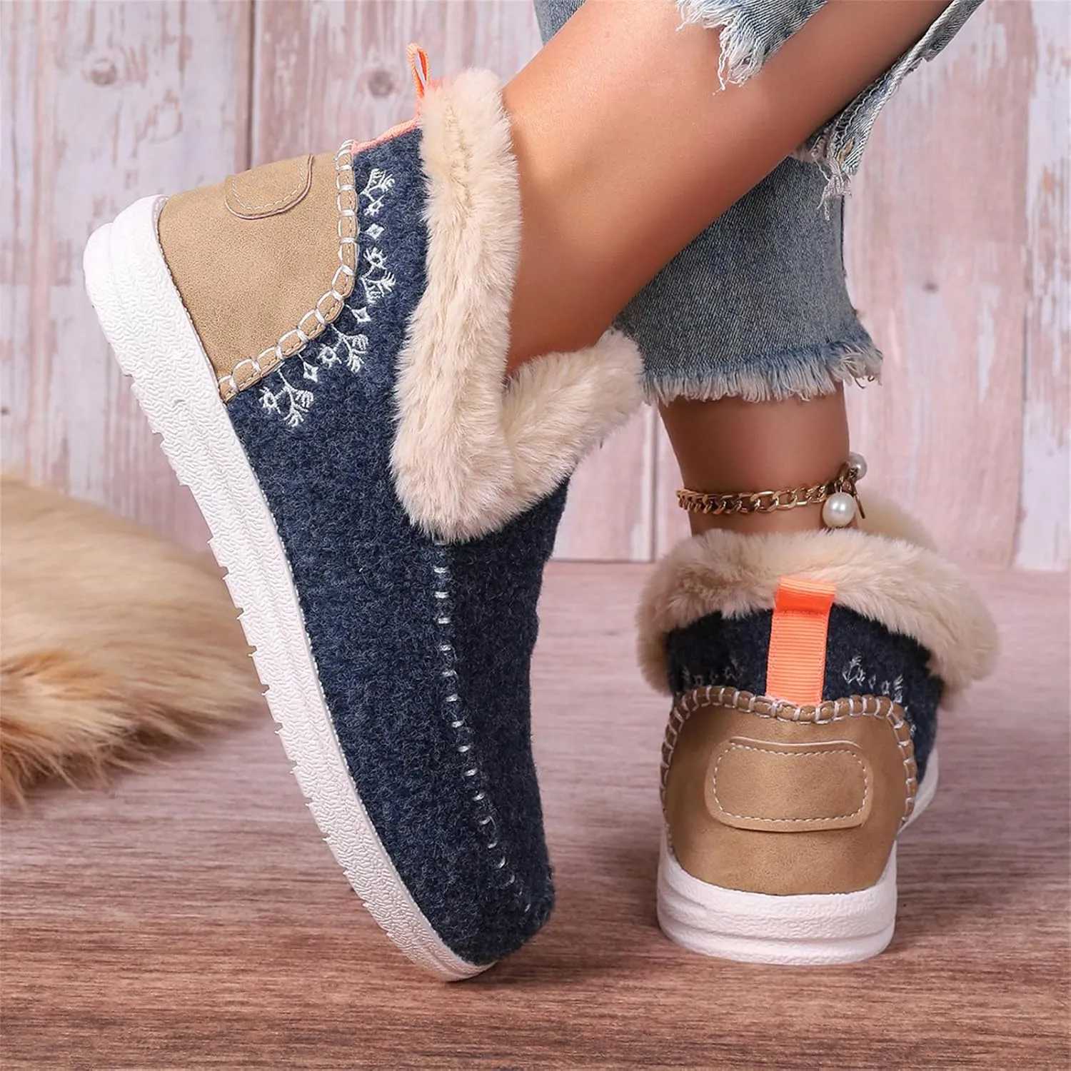 Lausiuoe Boots For Women Ankle Booties Warm Snow Boots Winter Shoes Fur Lining Short Booties Casual Fashion Loafers Shoes