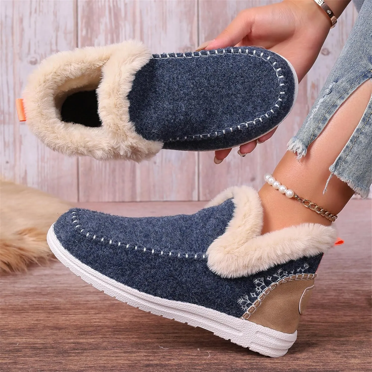 Lausiuoe Boots For Women Ankle Booties Warm Snow Boots Winter Shoes Fur Lining Short Booties Casual Fashion Loafers Shoes