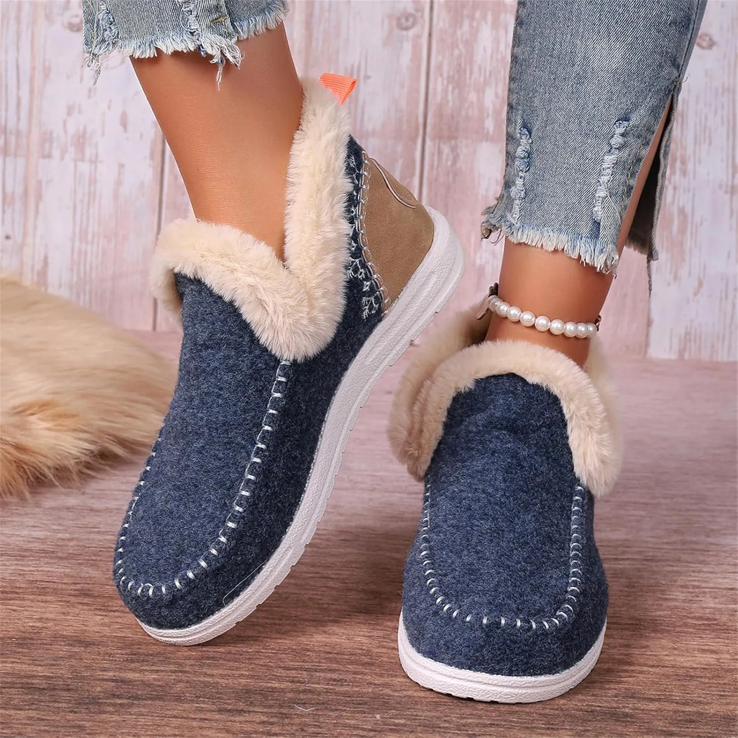 Lausiuoe Boots For Women Ankle Booties Warm Snow Boots Winter Shoes Fur Lining Short Booties Casual Fashion Loafers Shoes