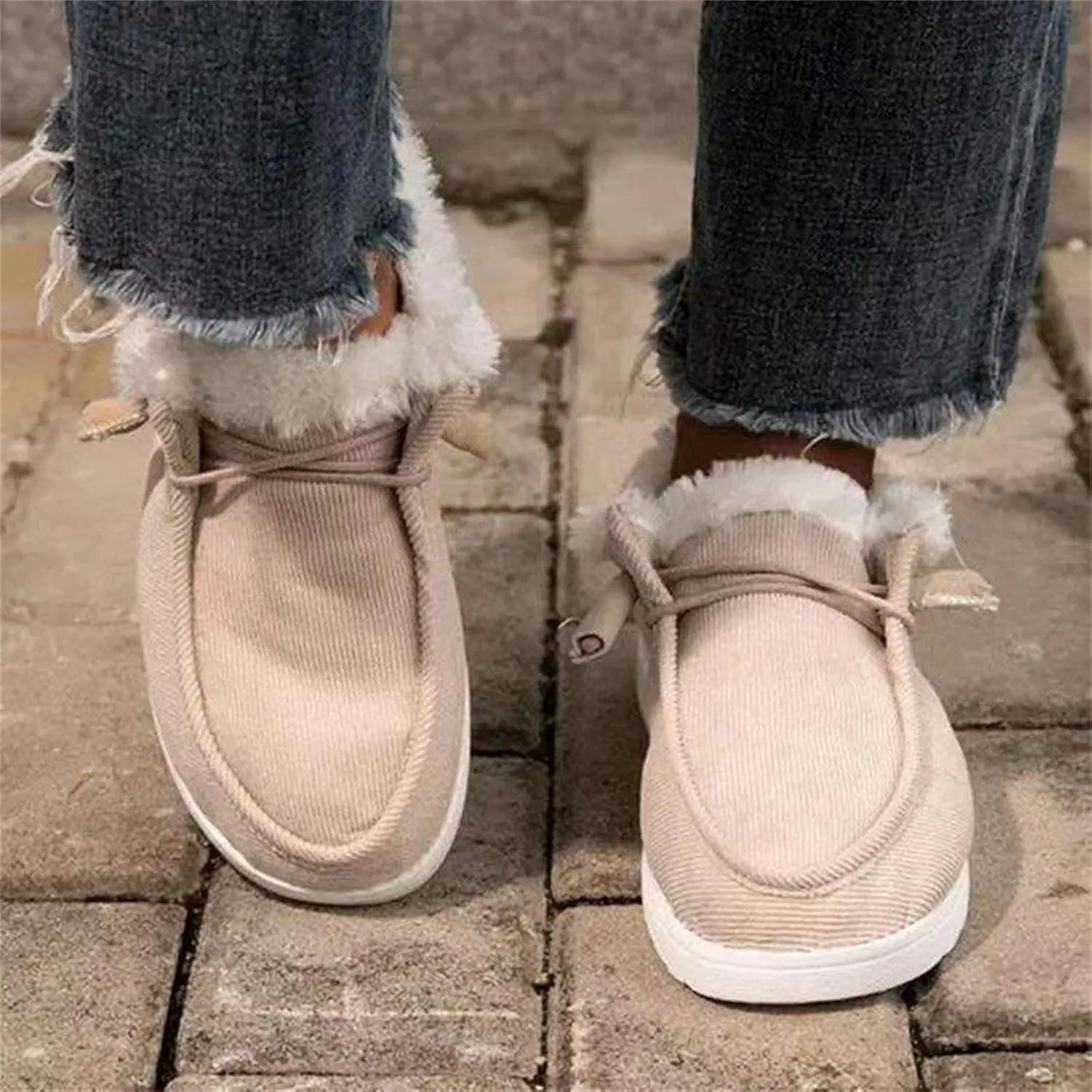 Lausiuoe Cute Winter Boots For Women Fashion Ankle Booties Slip On Comfortable Snow Fuzzy Boots Casual Walking Loafers Shoes