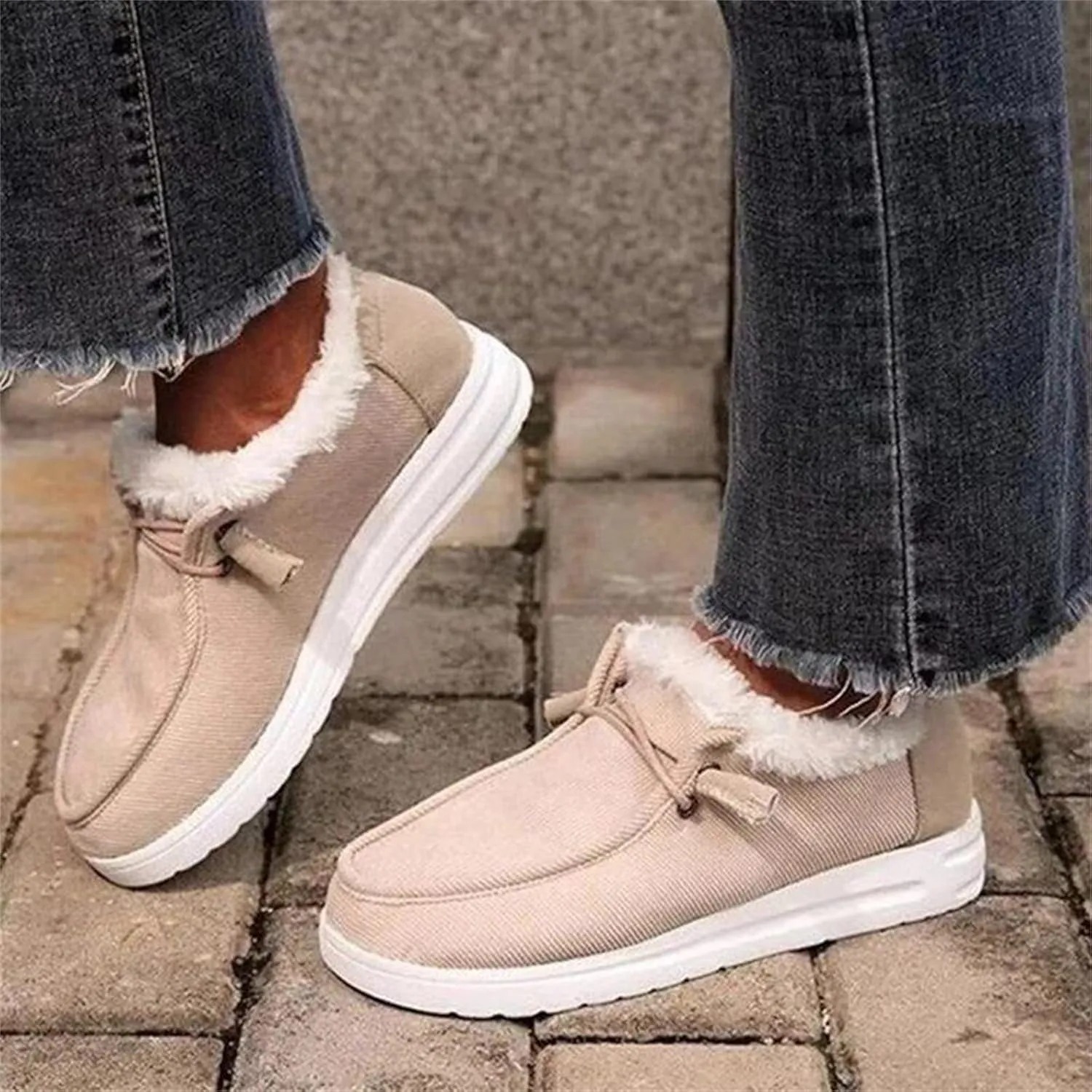 Lausiuoe Cute Winter Boots For Women Fashion Ankle Booties Slip On Comfortable Snow Fuzzy Boots Casual Walking Loafers Shoes