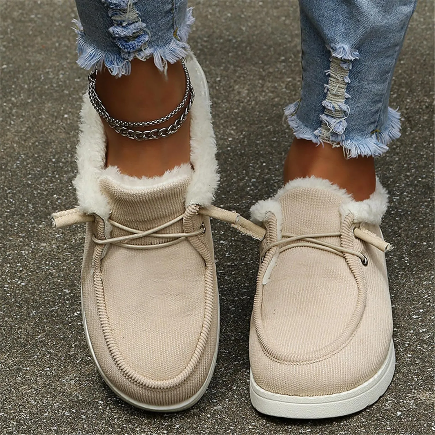 Lausiuoe Cute Winter Boots For Women Fashion Ankle Booties Slip On Comfortable Snow Fuzzy Boots Casual Walking Loafers Shoes