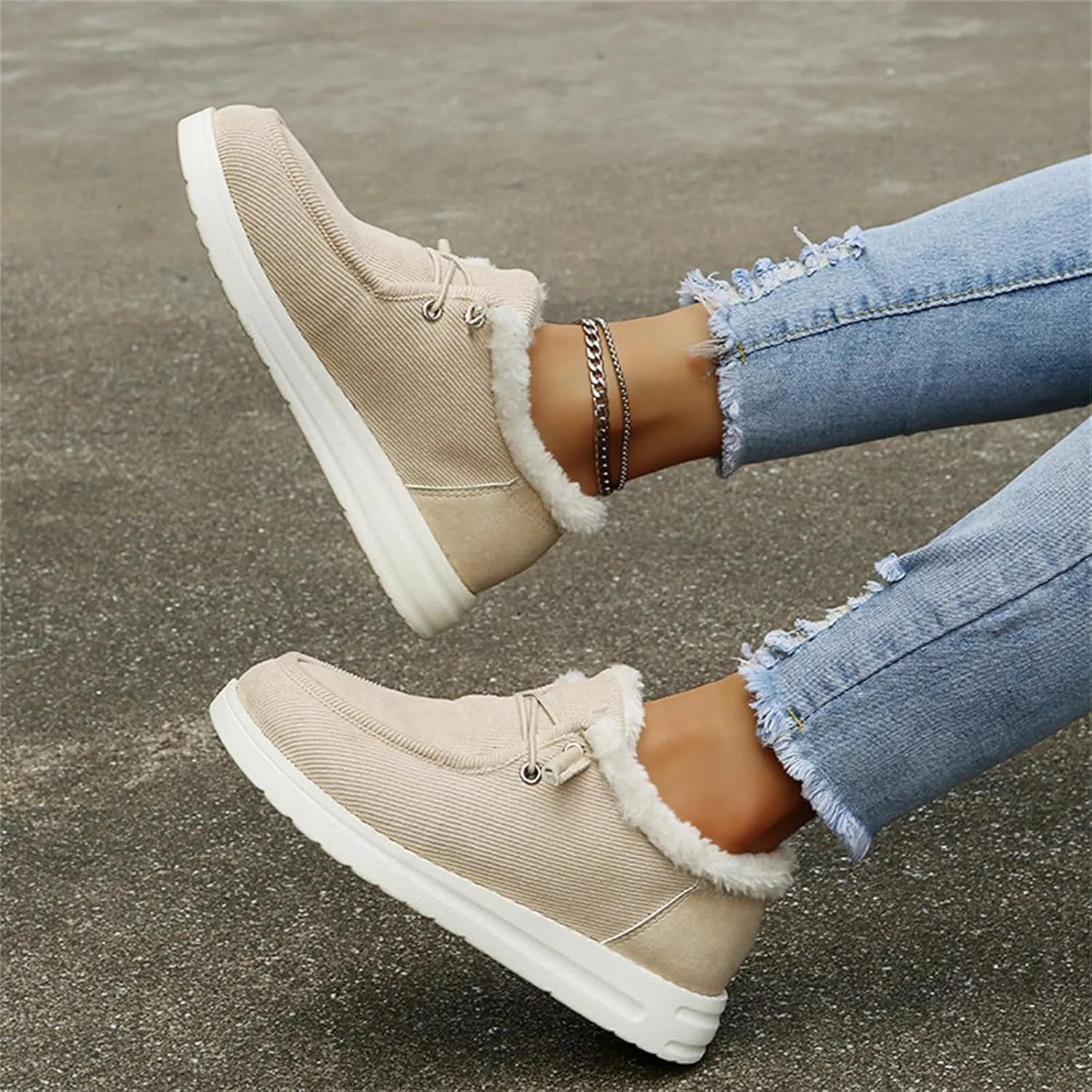 Lausiuoe Cute Winter Boots For Women Fashion Ankle Booties Slip On Comfortable Snow Fuzzy Boots Casual Walking Loafers Shoes