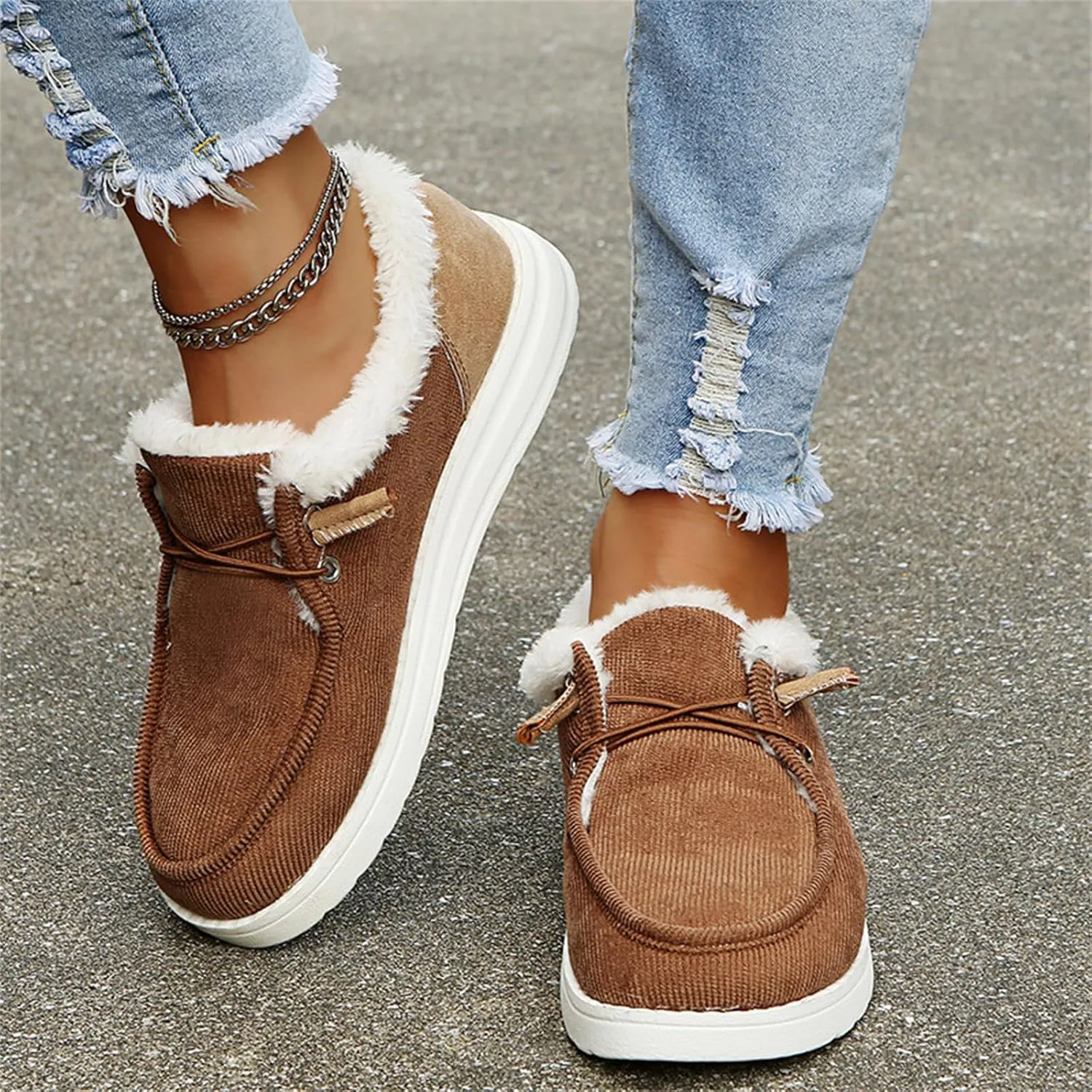 Lausiuoe Cute Winter Boots For Women Fashion Ankle Booties Slip On Comfortable Snow Fuzzy Boots Casual Walking Loafers Shoes