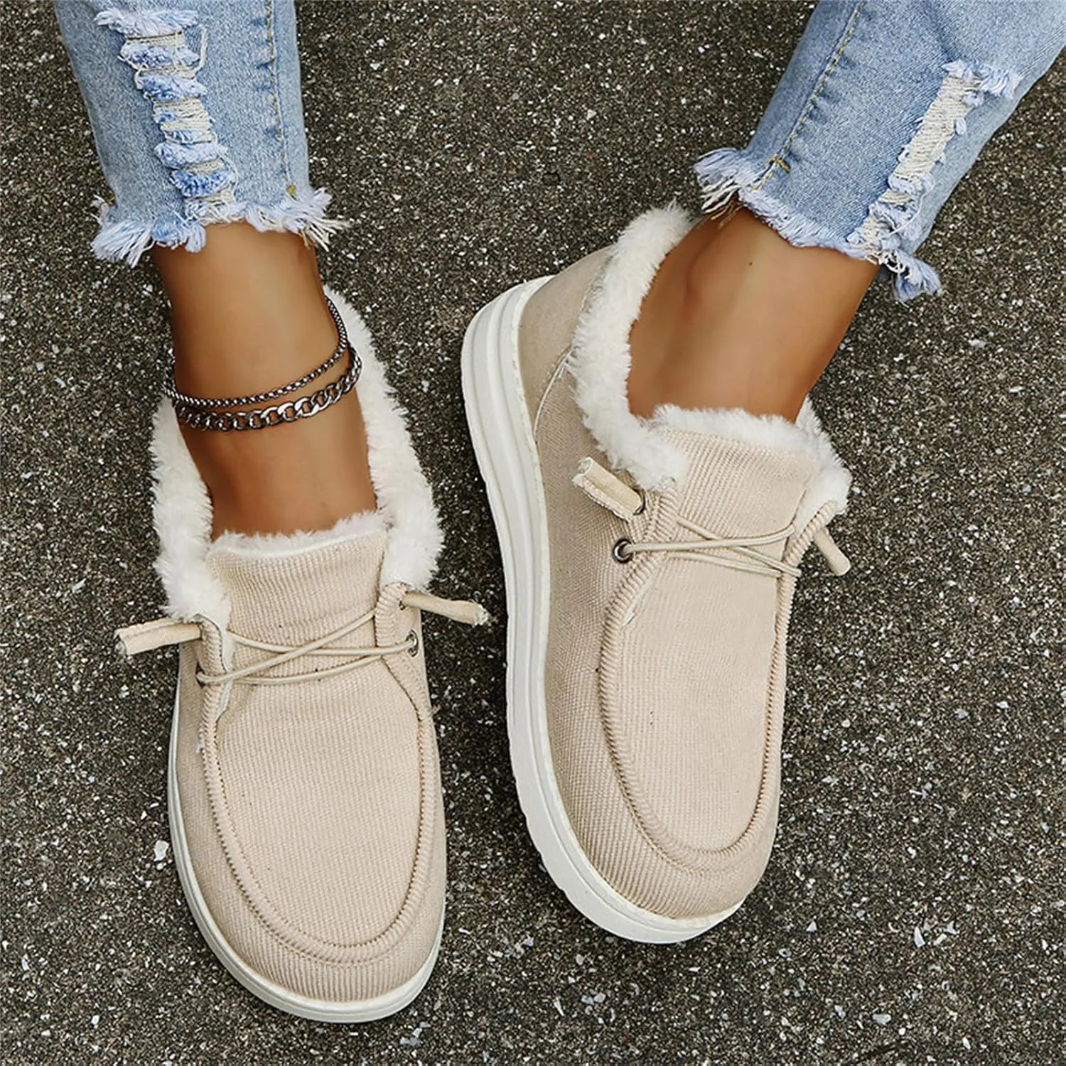 Lausiuoe Cute Winter Boots For Women Fashion Ankle Booties Slip On Comfortable Snow Fuzzy Boots Casual Walking Loafers Shoes