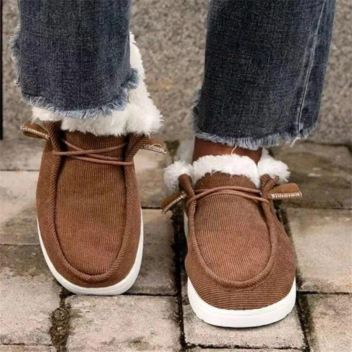 Lausiuoe Cute Winter Boots For Women Fashion Ankle Booties Slip On Comfortable Snow Fuzzy Boots Casual Walking Loafers Shoes