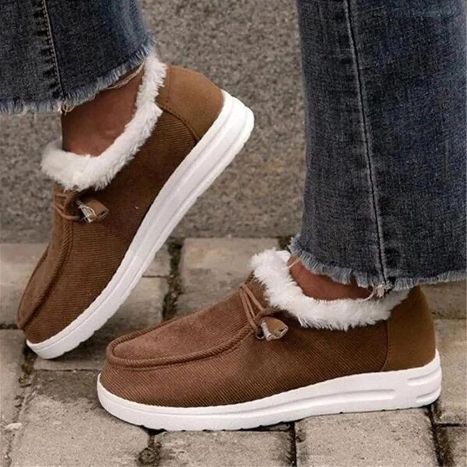 Lausiuoe Cute Winter Boots For Women Fashion Ankle Booties Slip On Comfortable Snow Fuzzy Boots Casual Walking Loafers Shoes