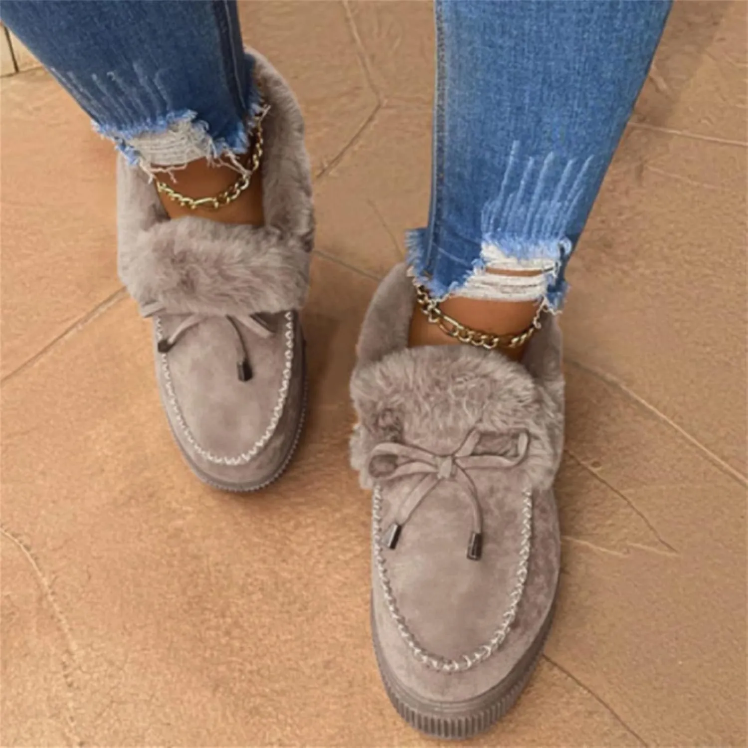 Lausiuoe Snow Boots For Women Wide Width Fuzzy Ankle Bootie Winter Warm Fluffy Silp On Comfortable Casual Fashion Loafers