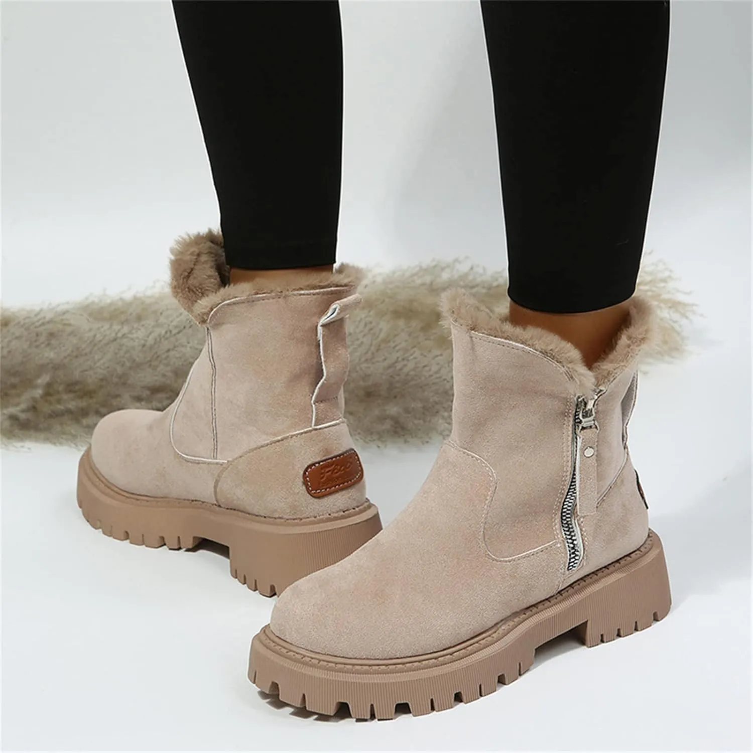Lausiuoe Trending Winter Boots For Women 2024 Snow Boots Fuzzy Fur Lining Fashion Slip On Ankle Booties Warm Loafers Shoes