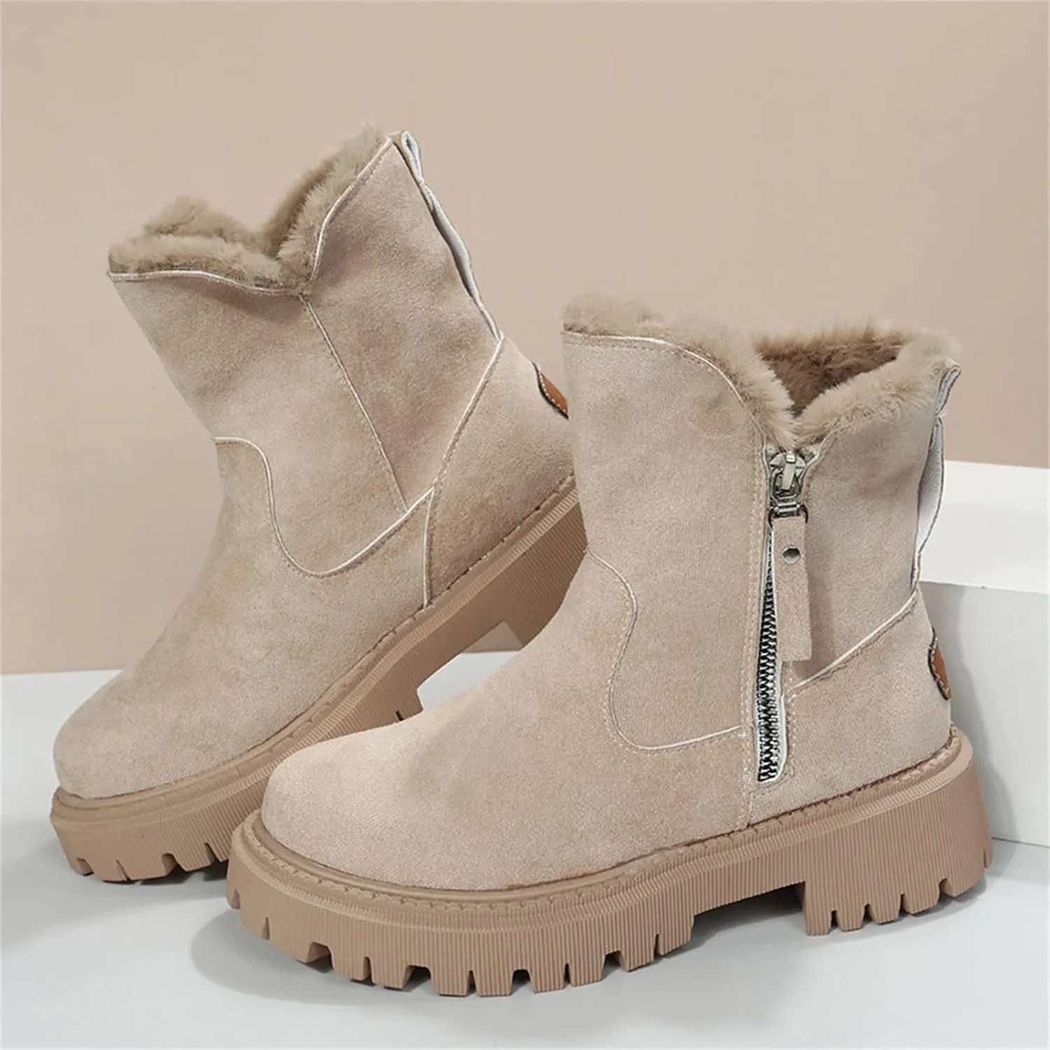 Lausiuoe Trending Winter Boots For Women 2024 Snow Boots Fuzzy Fur Lining Fashion Slip On Ankle Booties Warm Loafers Shoes
