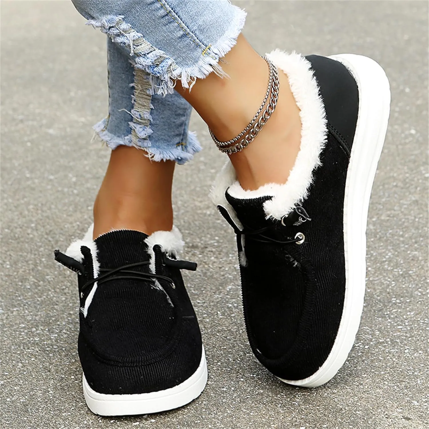 Lausiuoe Winter Boots For Women Fashion Snow Boots Fur Lining Warm Casual Trendy Outdoor Comfortable Fuzzy Shoes 2024