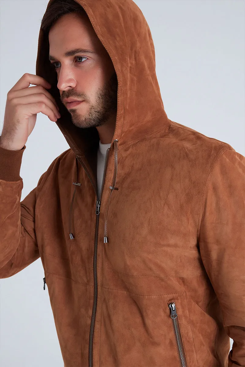 Leo Men's Reversible Suede Jacket with Hood - Snuff