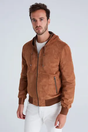 Leo Men's Reversible Suede Jacket with Hood - Snuff