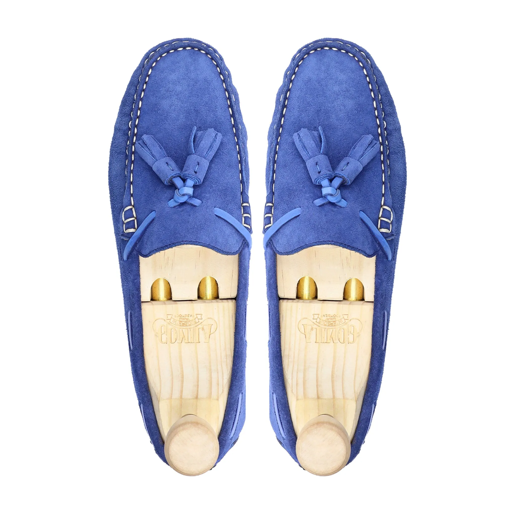 Lhoma - Men's Light Blue Kid Suede Driver Shoe