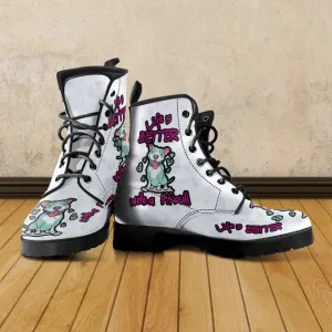 Life is Better with a Pitbull Faux-Leather Ankle Boots - White