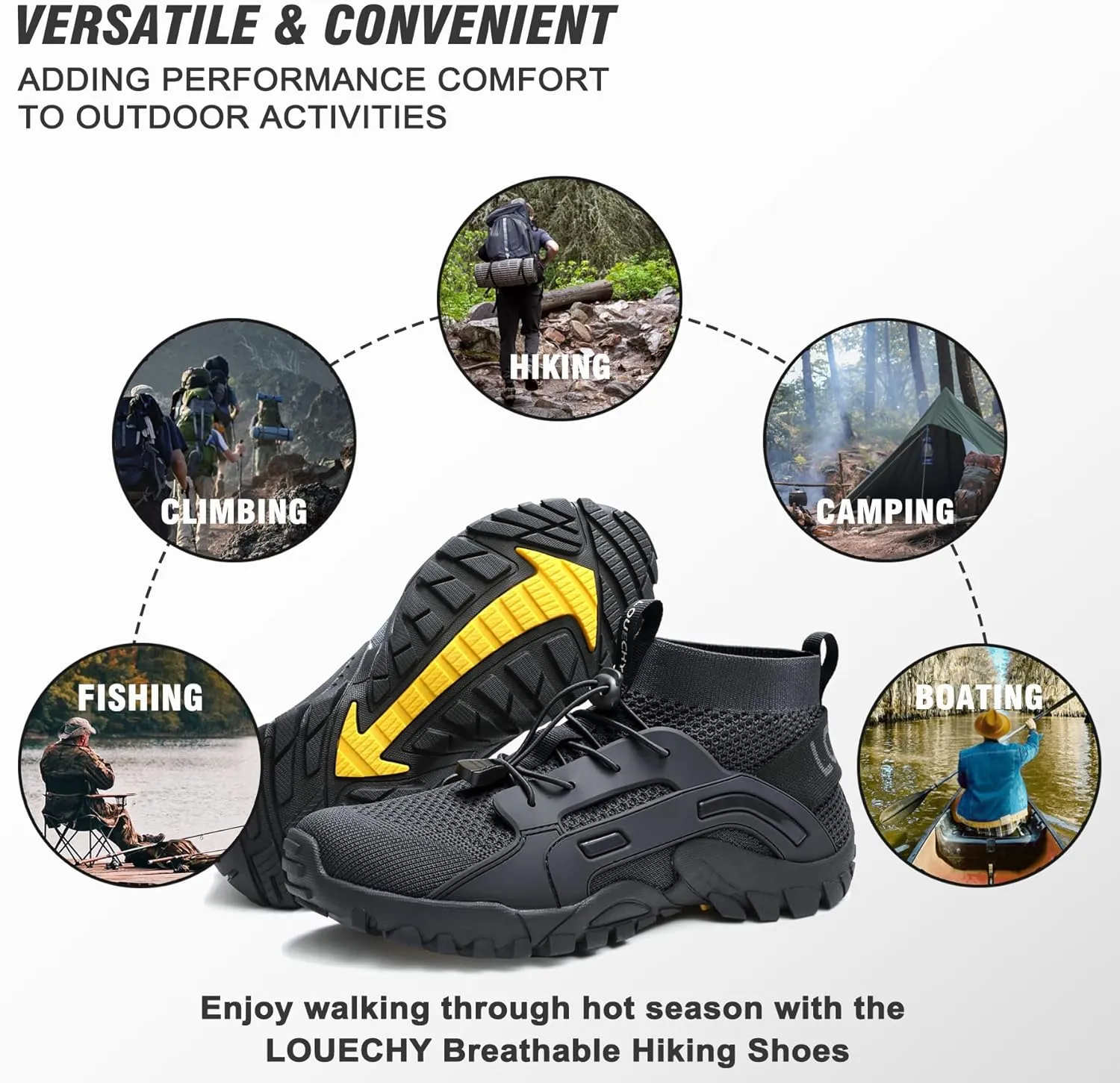 LOUECHY Men's Hiking Shoes Slip-On Walking Shoes Breathable Sock Sneakers