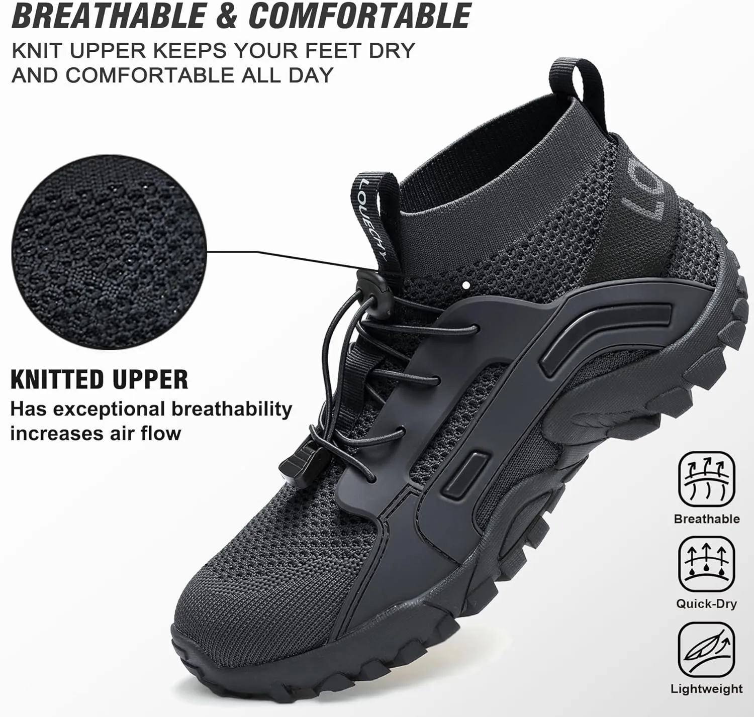 LOUECHY Men's Hiking Shoes Slip-On Walking Shoes Breathable Sock Sneakers