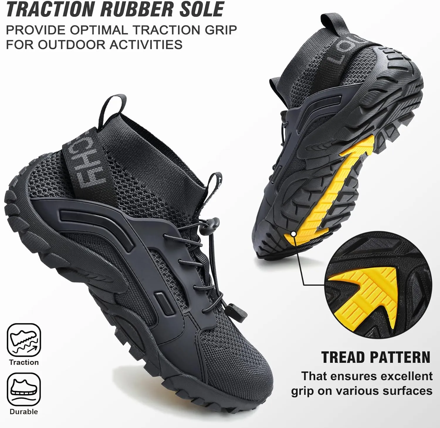 LOUECHY Men's Hiking Shoes Slip-On Walking Shoes Breathable Sock Sneakers