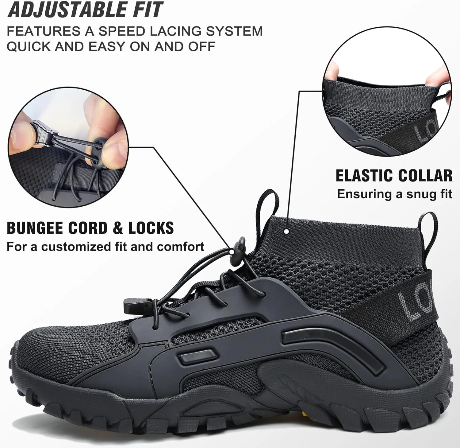 LOUECHY Men's Hiking Shoes Slip-On Walking Shoes Breathable Sock Sneakers