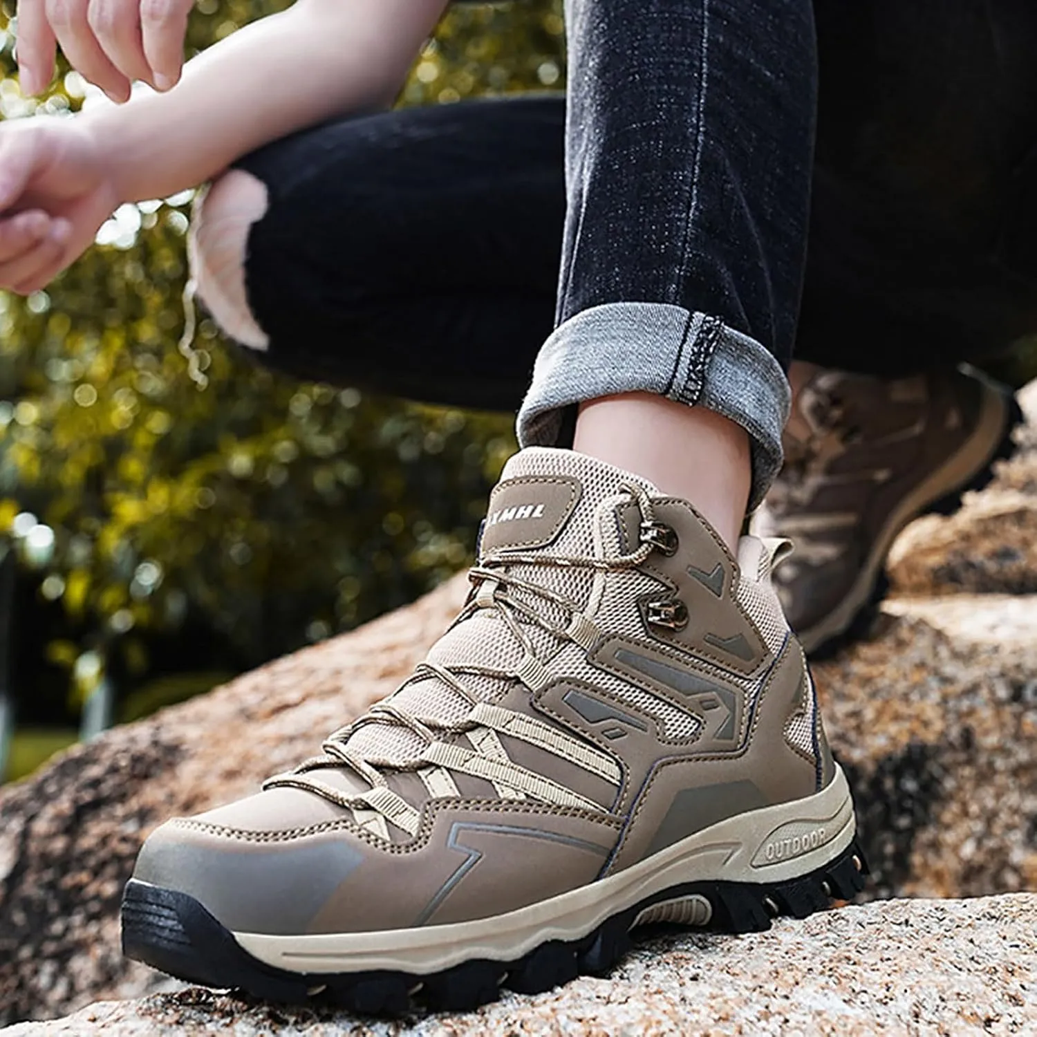 Man Hiking Boots Men's Hiking Shoes Lightweight Non Slip Outdoor Ankle Boots Outdoor Casual Breathable Hike Shoe