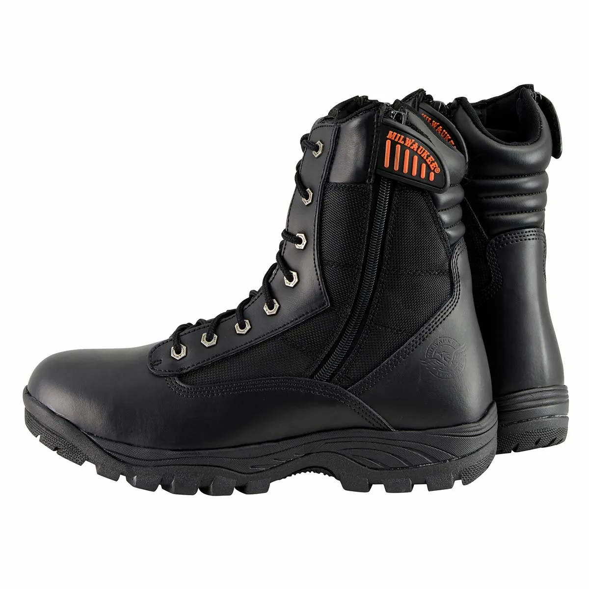 MBM9110 Men's 9in Black Leather Lace-Up Tactical Boots with Side Zippers