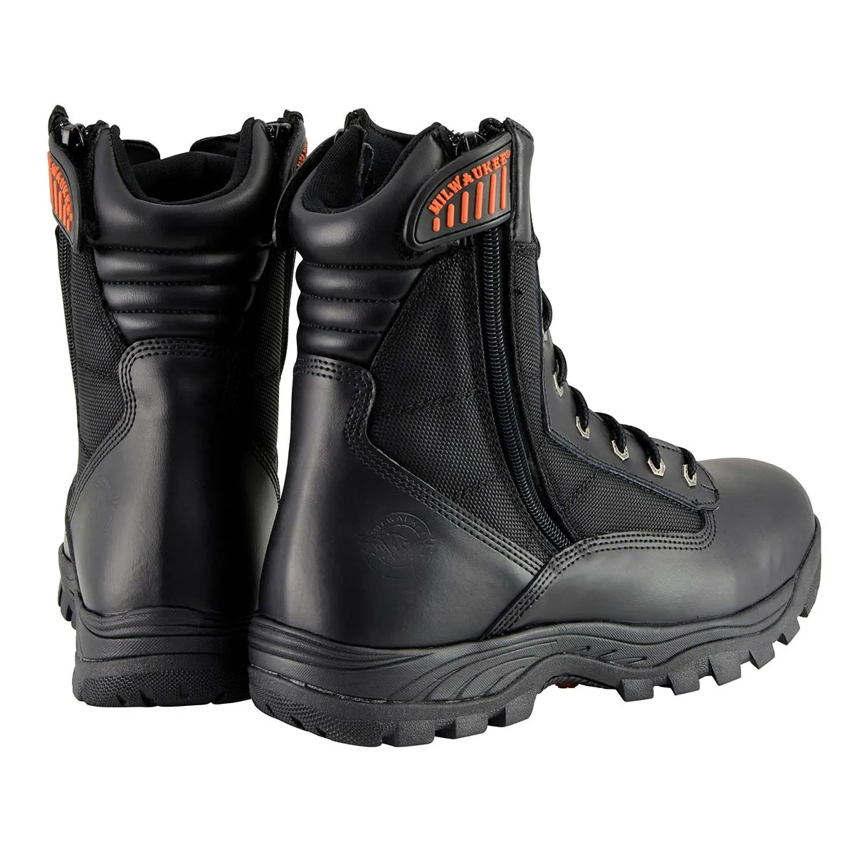 MBM9110 Men's 9in Black Leather Lace-Up Tactical Boots with Side Zippers
