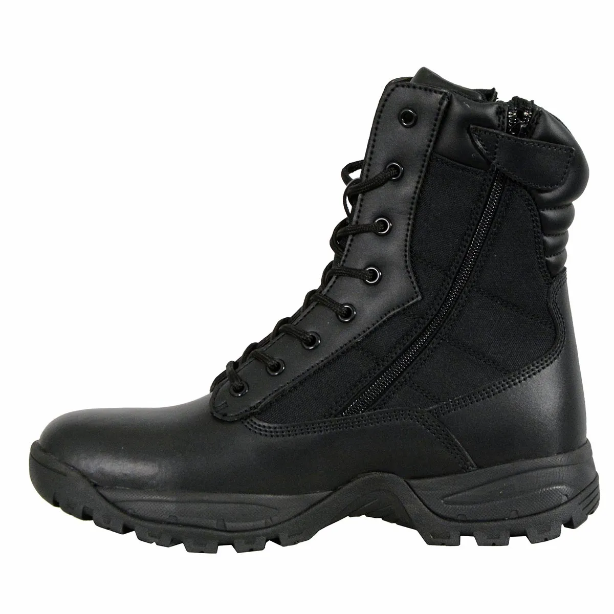 MBM9110 Men's 9in Black Leather Lace-Up Tactical Boots with Side Zippers