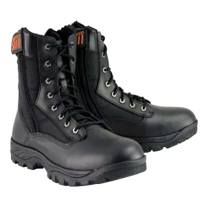 MBM9110 Men's 9in Black Leather Lace-Up Tactical Boots with Side Zippers