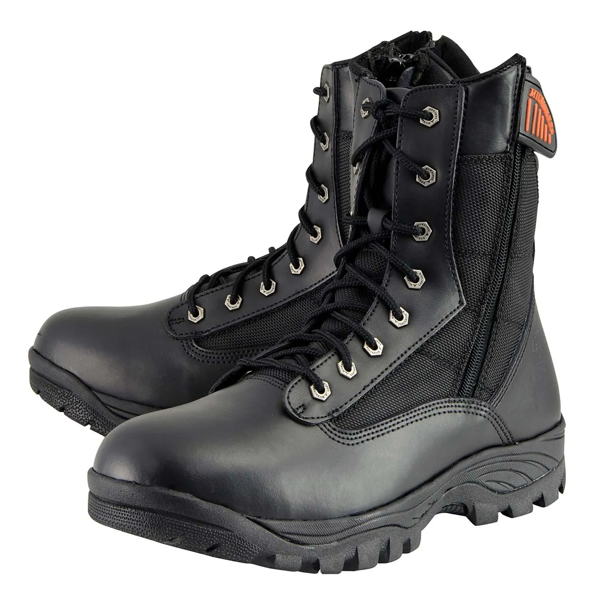 MBM9110 Men's 9in Black Leather Lace-Up Tactical Boots with Side Zippers