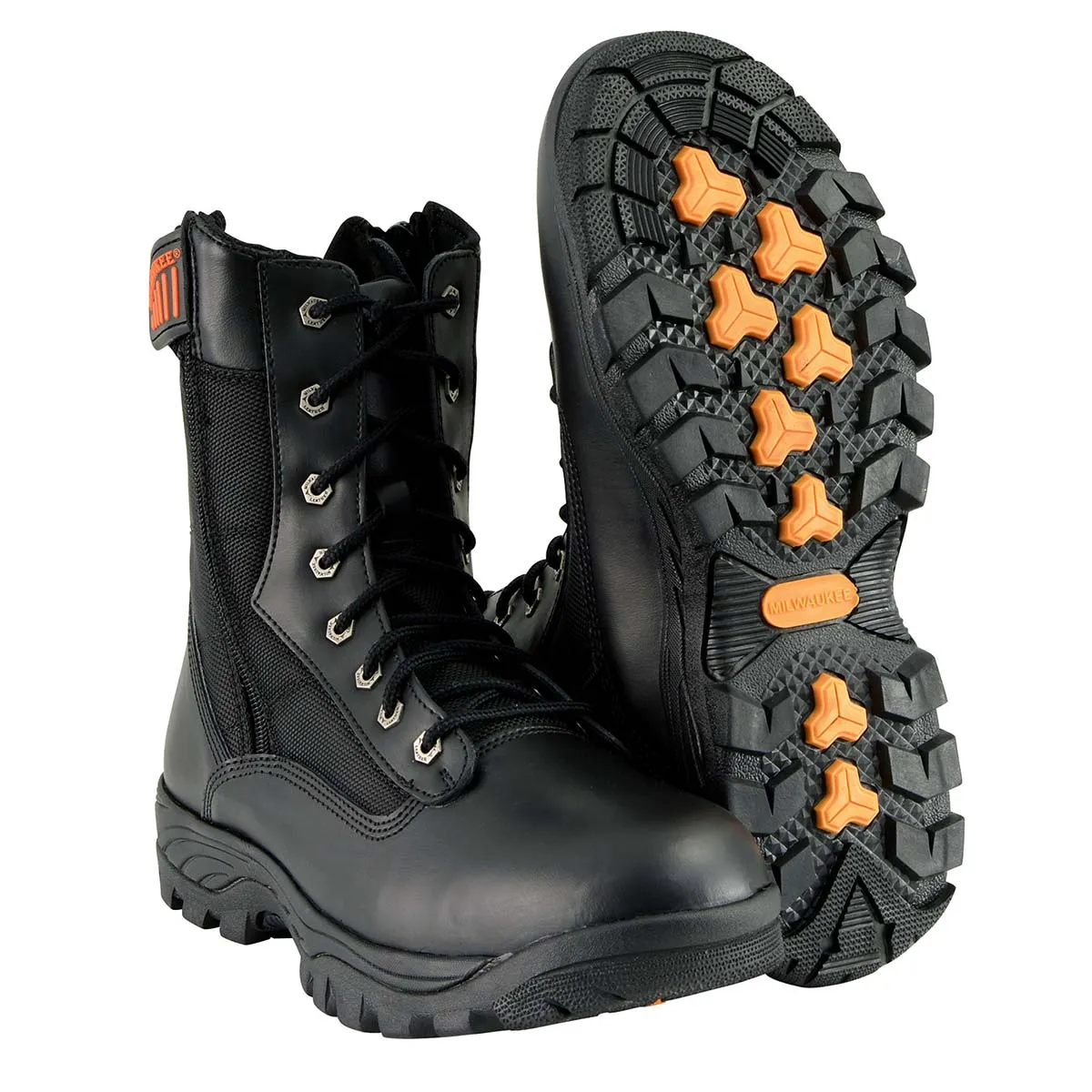 MBM9110 Men's 9in Black Leather Lace-Up Tactical Boots with Side Zippers