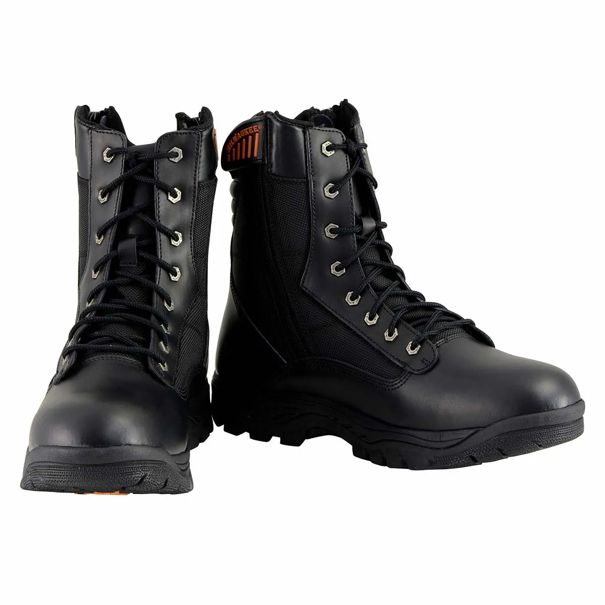 MBM9110 Men's 9in Black Leather Lace-Up Tactical Boots with Side Zippers